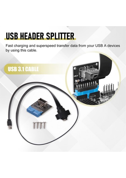USB 3.1 Tip C Ön Panel Başlık Uzatma Kablosu 50 Cm, Gen 2 Kablo (Yurt Dışından)