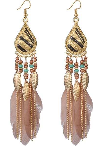Kadın Sahte Tüy Bohemian Saçak Püskül Uzun Damla Dangle Seti Dream Catcher Tasarım ile Küpe (Yurt Dışından)