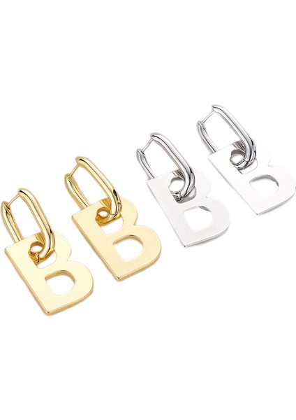 Adet Kadın B Harfi Basit Harf Saplama Sevgililer Günü Takı Hediye Geometrik Kare Küpe (Yurt Dışından)