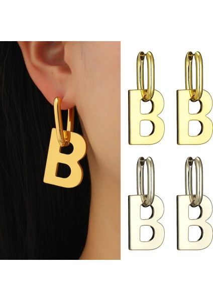 Adet Kadın B Harfi Basit Harf Saplama Sevgililer Günü Takı Hediye Geometrik Kare Küpe (Yurt Dışından) fiyatları