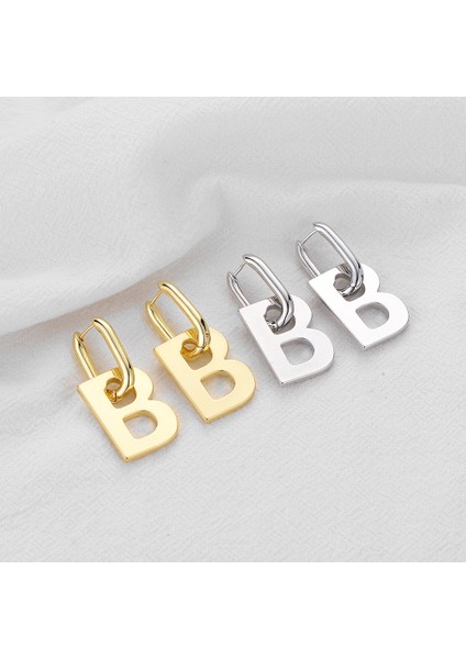 Adet Kadın B Harfi Basit Harf Saplama Sevgililer Günü Takı Hediye Geometrik Kare Küpe (Yurt Dışından) fırsatları
