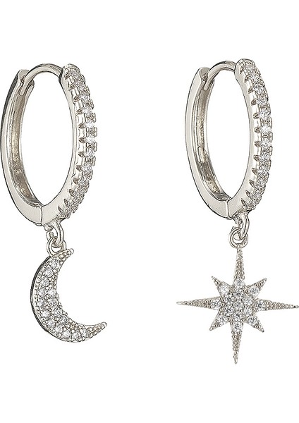 Halka Post Dangle Halka Altın Kaplama Yıldızlı Küçük Halka Kadın Ay Yıldızlı Huggie Küpe (Yurt Dışından)