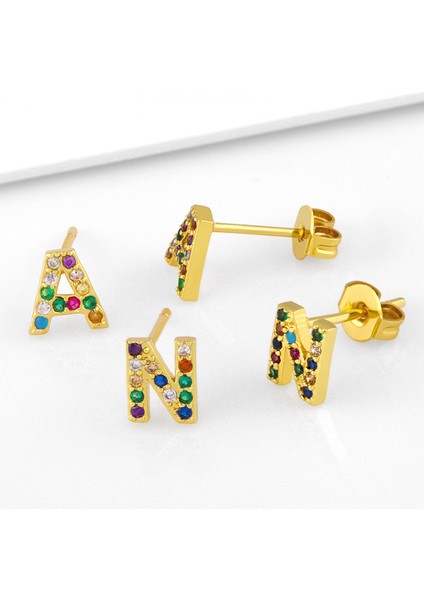 Sonrası Gökkuşağı Kübik Zirkonya Altın Kaplama 26 Mektup Ilk Kızlar Kadın Q Küpe (Yurt Dışından) fiyatları