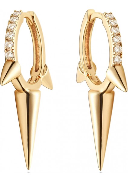 Avekı Altın Zarif Dangle Hoop Kadın 14 K Altın Kaplama Narin Sevimli Geometrik Üçgen Koni Dangle Küpe (Yurt Dışından)