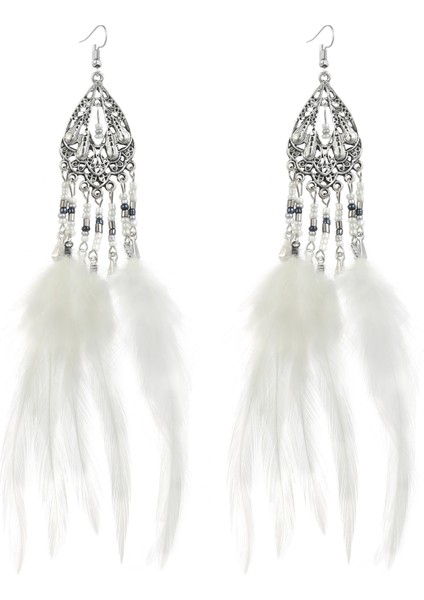 Süper Peri Abartılı Takı Etnik Tarzı Tüy Bohem Sahil Tatil Pirinç Boncuk Uzun Küpe (Yurt Dışından)