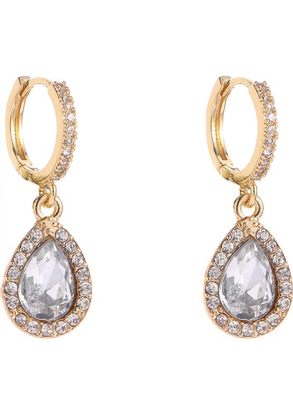 Kübik Zirkon Taşlı Yapay Elmas Gözyaşı Kristal Damla Kadın Elmas Dangle Gelin Nedime Düğün Balo Kostüm Küpe (Yurt Dışından)