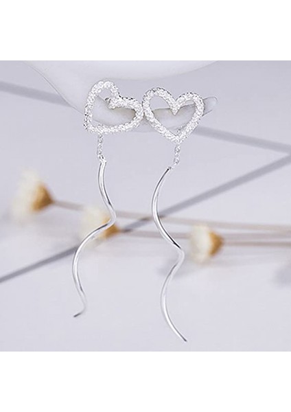 Dalgalı Uzun Zincirli Boş Kalp Tel Damla Delikli Parti Hediyesi Gümüş Küpe (Yurt Dışından) fiyatları