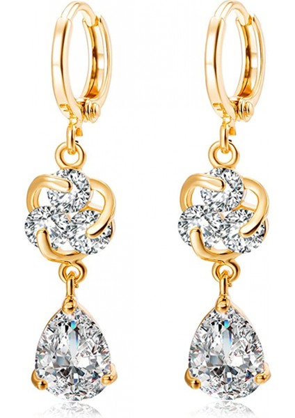 Altın Kaplama Kadın Gözyaşı Su Damlası Kolye Kübik Zirkonya Kakma Su Damlası Vidali Altın Altın Küpe (Yurt Dışından)