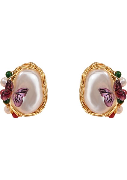 El Yapımı Inci Modaya Uygun Çiçek Küpe (Yurt Dışından)