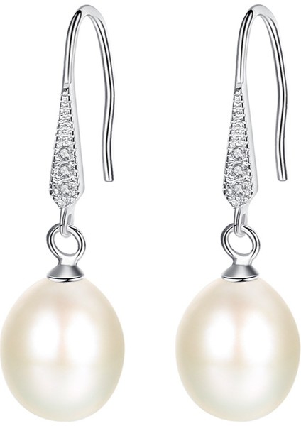 Gümüş Beyaz Inci Damla Küpe (Yurt Dışından)