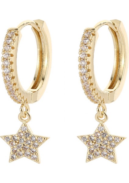 Avekı Altın Zarif Dangle Hoop Kadın 14 K Altın Kaplama Narin Sevimli Geometrik Üçgen Koni Dangle Küpe (Yurt Dışından)