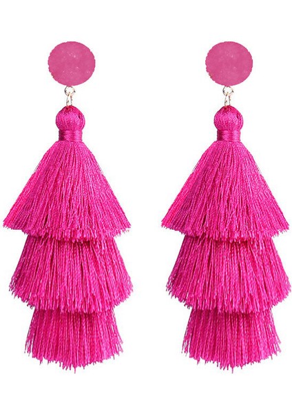 Kadın Renkli Püskül Katmanlı Püskül Gül Kırmızısı Küpe (Yurt Dışından)