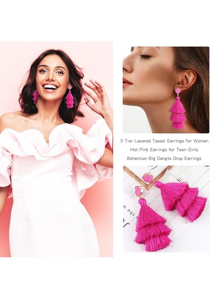 Kadın Renkli Püskül Katmanlı Püskül Gül Kırmızısı Küpe (Yurt Dışından) fırsatları