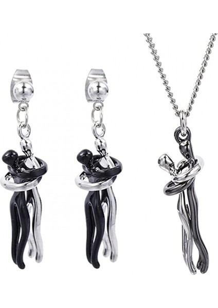 Sevgililer Günü Kolye Yüzük Seti Sarılma Kolye ve Sarılma Iki Sevgilinin Hikayesi Kolye Aşkını Göster Çift Sarma Kolye Altın Gümüş Küpe (Yurt Dışından)