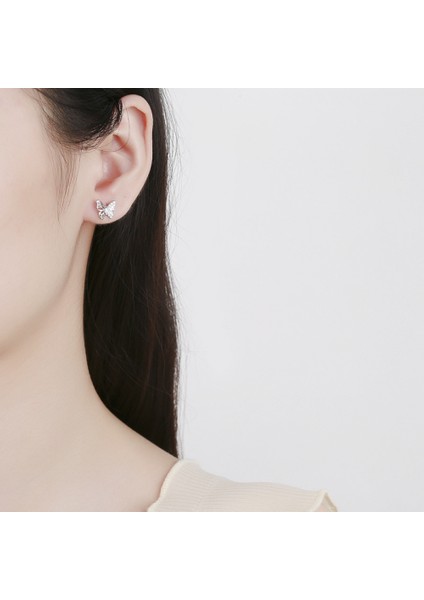 Kelebek Kanadı (Bir Çift) Simüle Elmas Gümüş Saplama Kadın Minik Kelebek Kıkırdak Küpe (Yurt Dışından) modelleri