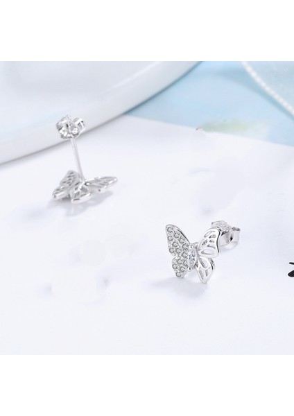 Kelebek Kanadı (Bir Çift) Simüle Elmas Gümüş Saplama Kadın Minik Kelebek Kıkırdak Küpe (Yurt Dışından) fırsatları