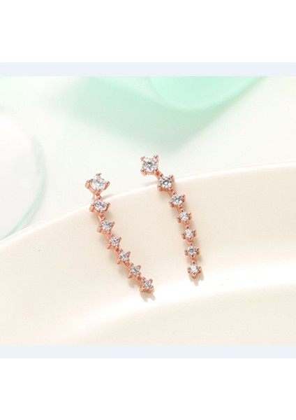 7 Kristal Kulak Manşetleri Hoop Tırmanıcı S925 Gümüş Hipoalerjenik Küpe (Yurt Dışından)