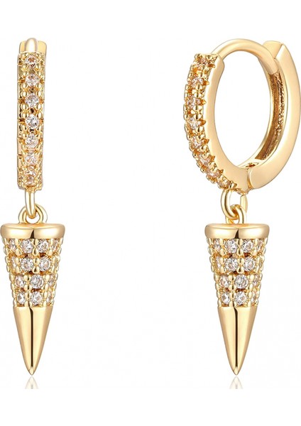 Avekı Altın Zarif Dangle Hoop Kadın 14 K Altın Kaplama Narin Sevimli Geometrik Üçgen Koni Dangle Küpe (Yurt Dışından)
