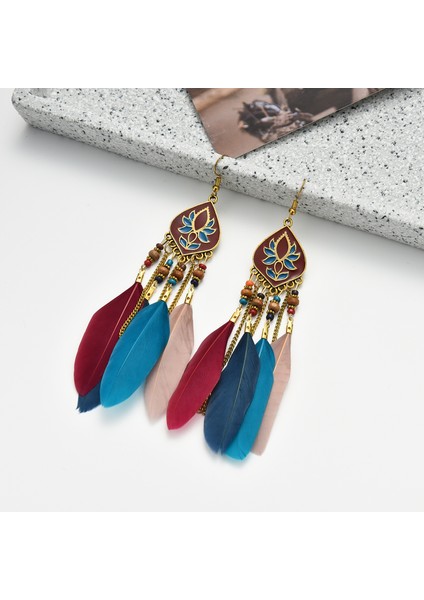 Kadın Sahte Tüy Bohemian Saçak Püskül Uzun Damla Dangle Seti Dream Catcher Tasarım ile Küpe (Yurt Dışından) fiyatları