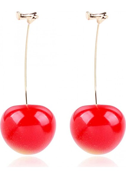 Kiraz Meyvesi Kolye Damla Sarkan Piercing Kadın Kız Doğum Günü Takı Hediye Küpe (Yurt Dışından)