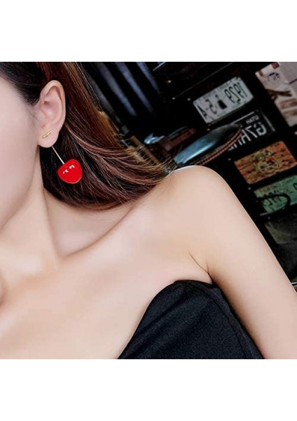 Kiraz Meyvesi Kolye Damla Sarkan Piercing Kadın Kız Doğum Günü Takı Hediye Küpe (Yurt Dışından) modelleri