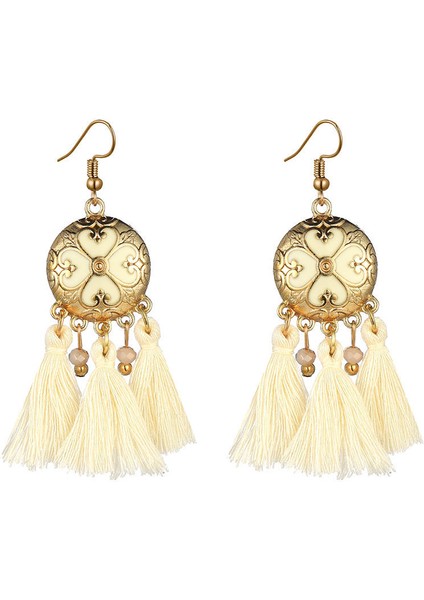 Bohem Yuvarlak Kadın Saçaklı Damla El Işi Örgülü Aksesuarlar Küpe (Yurt Dışından)