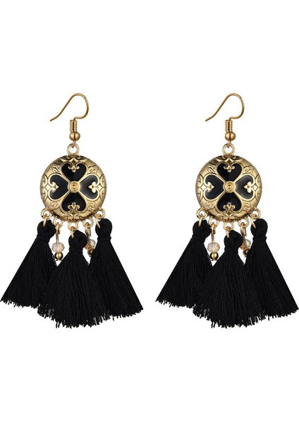 Bohem Yuvarlak Kadın Saçaklı Damla El Işi Örgülü Aksesuarlar Küpe (Yurt Dışından)