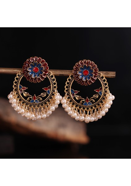 Renkli Etnik Vintage Yuvarlak Geometrik Çiçek Bırak Dangle Kadınlar Inci Emaye Süs Bohemian Düğün Takı Küpe (Yurt Dışından) fiyatları