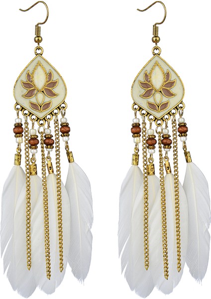 Kanca Tüy Dangle Bırak Bohemia Su Damlası Zincir Püsküller Vintage Boncuklu Etnik Takı Kadın Hediyeler Küpe (Yurt Dışından)