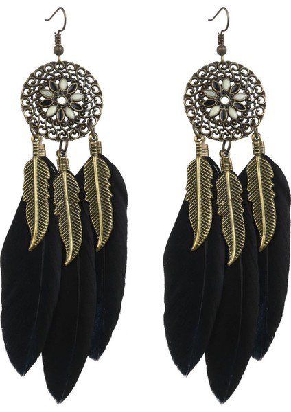 Kadın Sahte Tüy Bohemian Saçak Püskül Uzun Damla Dangle Seti Dream Catcher Tasarım ile Küpe (Yurt Dışından)