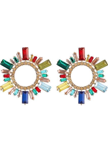 Yaratıcı Kişilik Alaşım Elmas Taklidi Ayçiçeği Kadın Moda Basit Süper Flaş Mixcolor Küpe (Yurt Dışından)