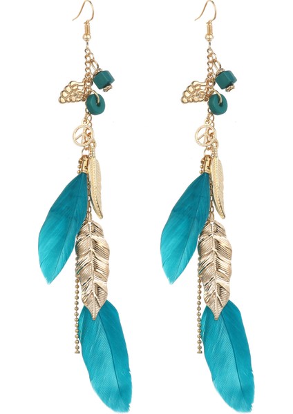 Bohem Yaprak Damla Zarif Kadın Vintage Uzun Püskül Kadın Giyim Aksesuarları Küpe (Yurt Dışından)