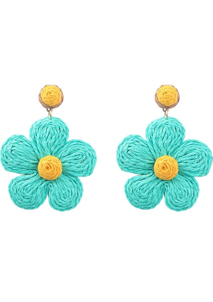 Rafya Sıcak Pembe Yaz Kızlar Boho Kadın Sarkan Sarı Plaj Yaz Yeşil Küpe (Yurt Dışından)