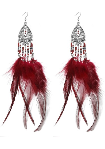 Süper Peri Abartılı Takı Etnik Tarzı Tüy Bohem Sahil Tatil Pirinç Boncuk Uzun Küpe (Yurt Dışından)