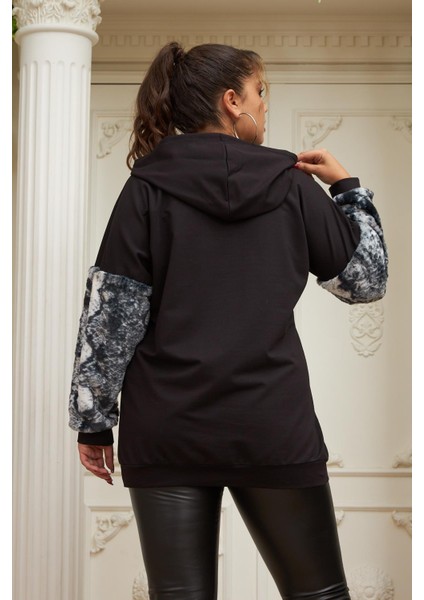 Kol Kürk Detaylı Büyük Beden Siyah Sweatshirt fırsatları