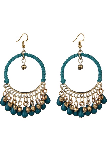 Bohem Kadın El Örgülü Yuvarlak Damla Saçaklı Küpe (Yurt Dışından)