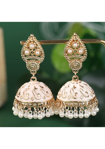 El Işi Geleneksel Düğün Kıyafeti Sahte Kundan Çivili Çiçek Emaye Jhumka Jhumki Hint Etnik Moda Takı Küpe (Yurt Dışından) fiyatları