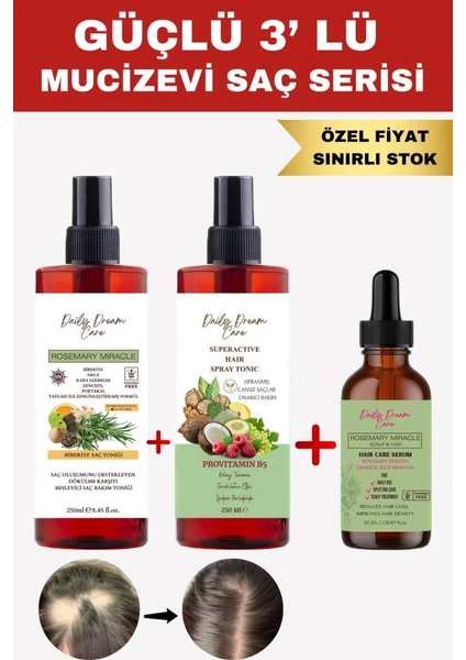 Daily Dream Care Güçlü 3’lü Mucizevi Saç Seti Biberiye Tonik+Sirkeli Tonik + Biberiye Kompleks Yağ