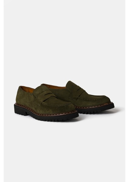 Erkek Haki Süet Kalın Tabanlı Loafer