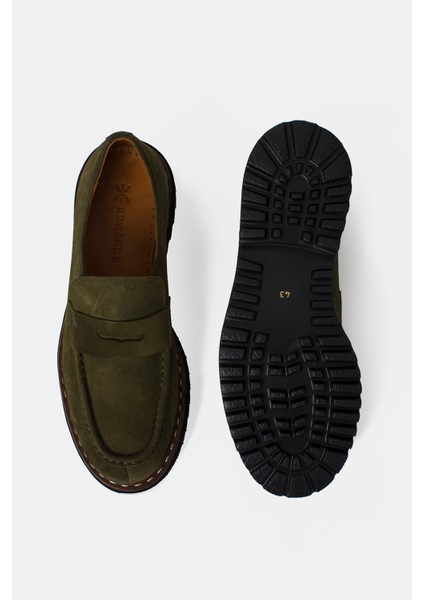 Erkek Haki Süet Kalın Tabanlı Loafer