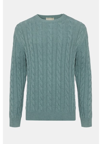 Erkek Turkuaz Yün Kaşmir Karışımlı Saç Örgülü Kazak fiyatları