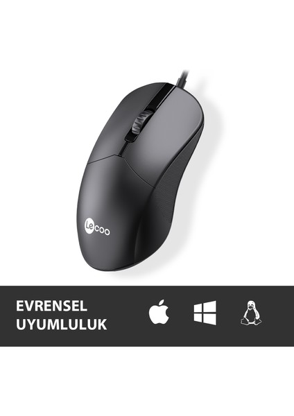 Lenovo Lecoo M1102 USB Kablolu 1200DPI 3 Tuşlu Optik Mouse Siyah