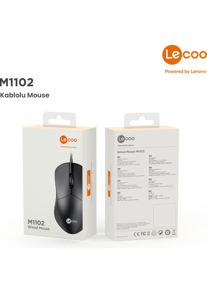 Lenovo Lecoo M1102 USB Kablolu 1200DPI 3 Tuşlu Optik Mouse Siyah