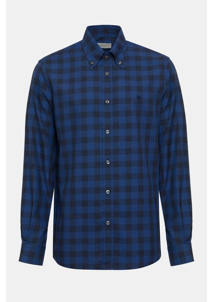 Erkek Mavi Cooper Fit Düğmeli Yaka Ekoseli Spor Gömlek fiyatları