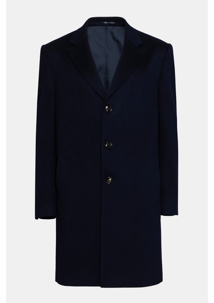 Erkek Lacivert Loro Piana Kumaşıyla Üretilmiş Mono Yaka Yün Palto fiyatları