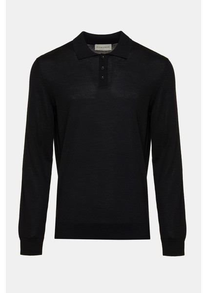 Erkek Siyah Yün Polo Yaka Kazak