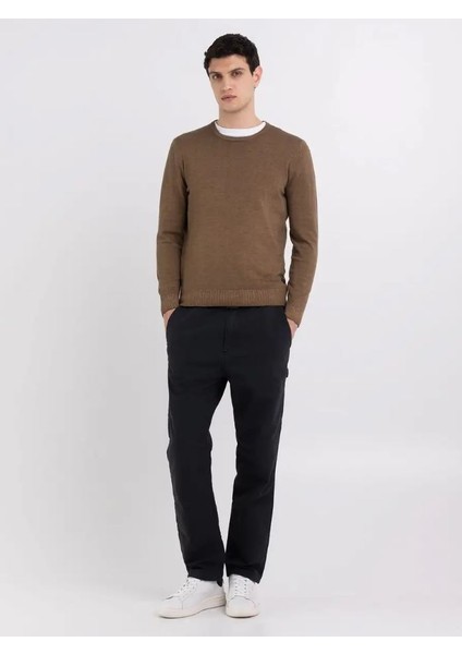 Erkek Bej Bisiklet Yaka Yün Kazak