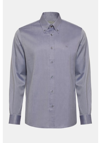 Erkek Lacivert Cooper Fit Düğmeli Yaka Spor Gömlek