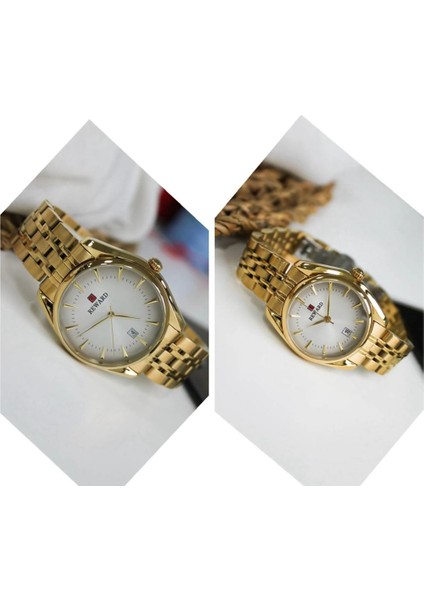 Gold Çelik Kordon Klasik Model Takvimli Sevgili Çift Kol Saatleri