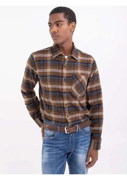 Erkek Kahverengi Cep Detaylı Ekoseli Gömlek fiyatları